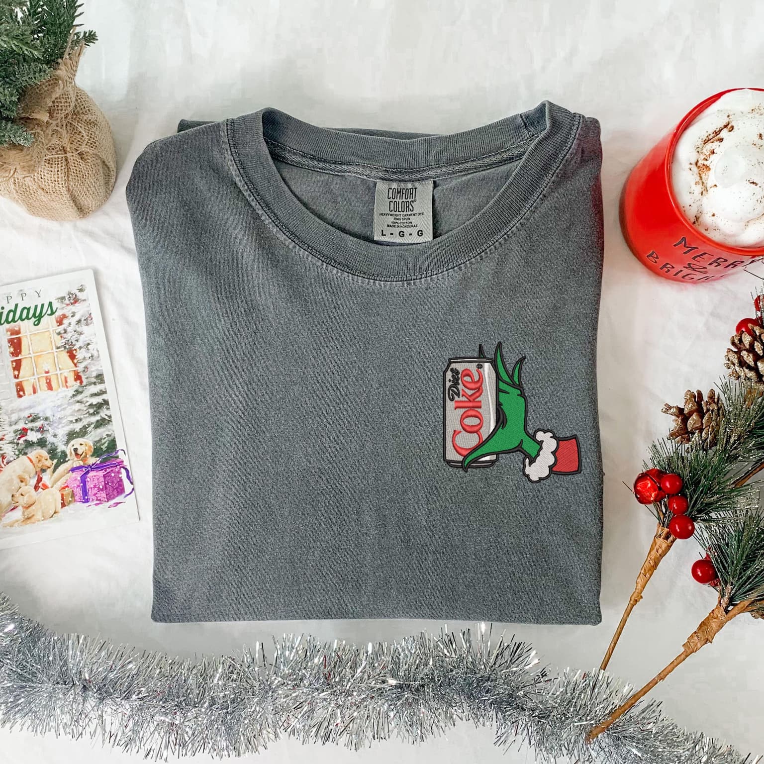 Embroidered Grinch Diet Coke Shirt, Christmas Grinch Shirt, Diet Coke Lover