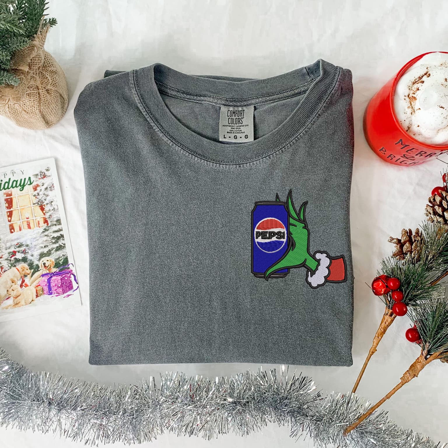 Embroidered Grinch Pepsi Shirt, Christmas Shirt