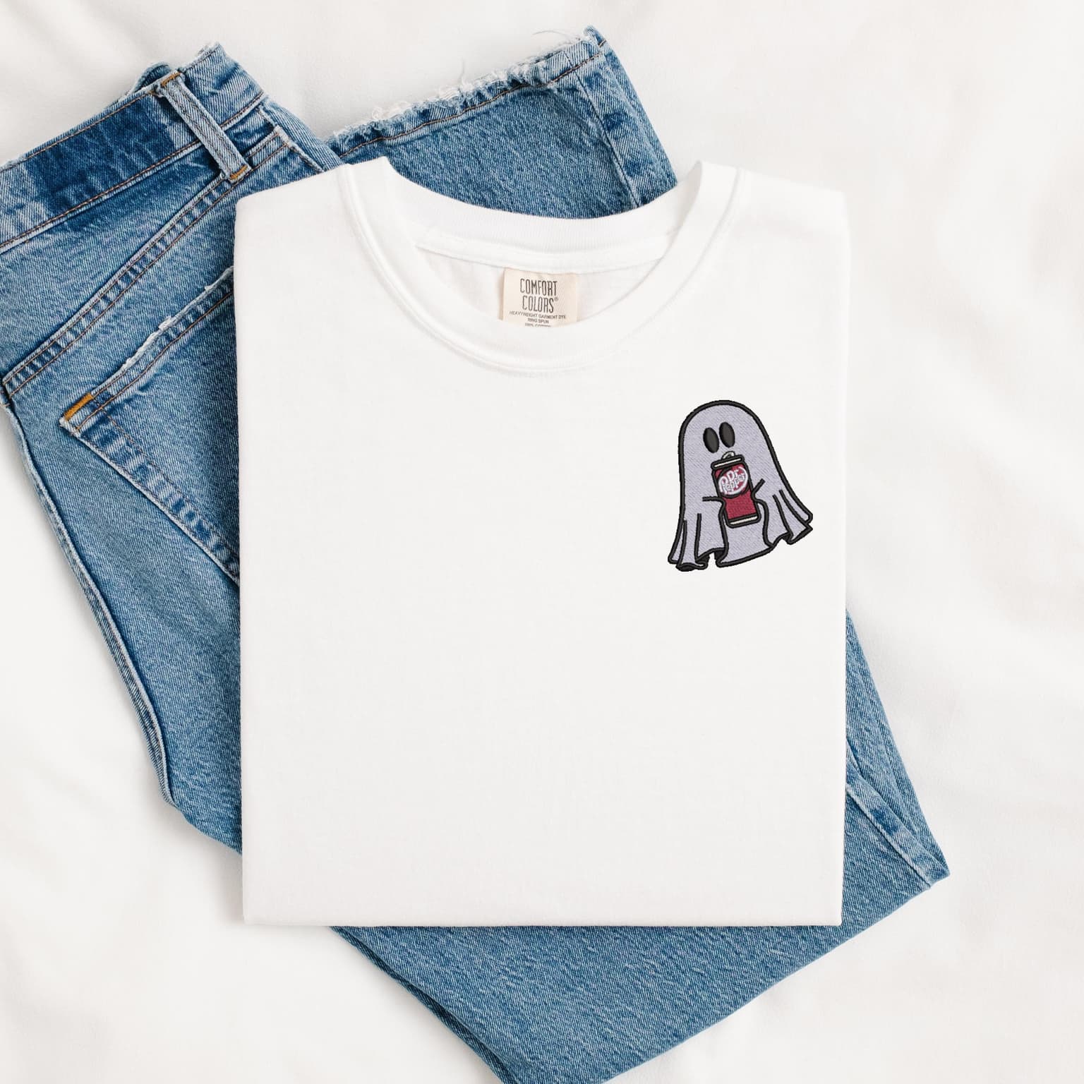 Embroidered Ghost With Dr. Pepper Shirt, Cute Ghost Shirt, Dr. Pepper Lover Shirt - Image 6