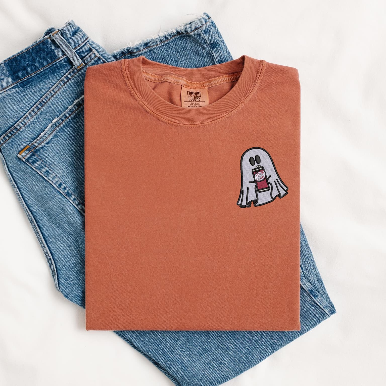 Embroidered Ghost With Dr. Pepper Shirt, Cute Ghost Shirt, Dr. Pepper Lover Shirt - Image 3