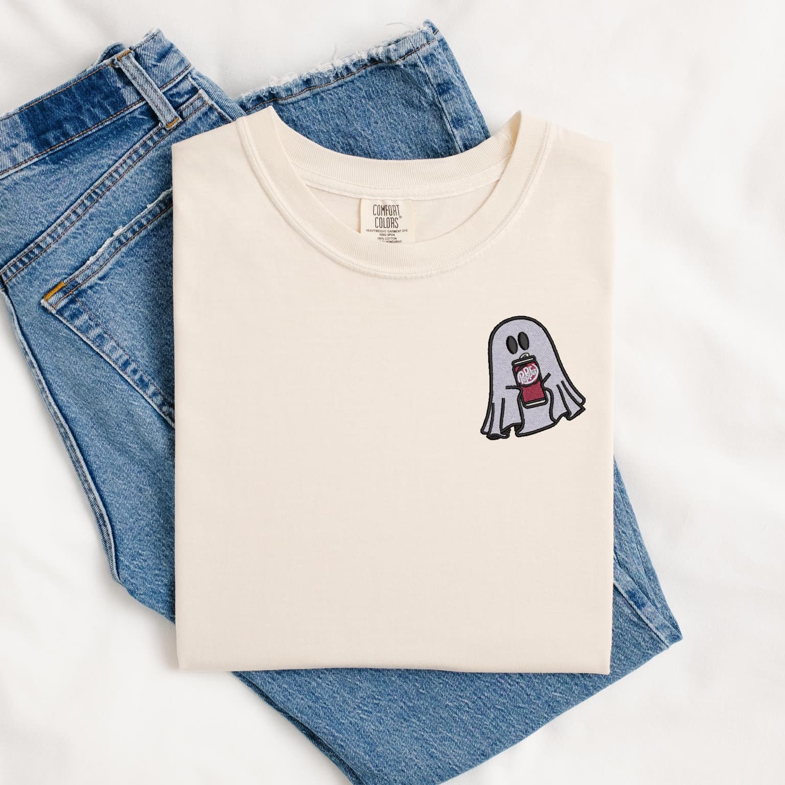 Embroidered Ghost With Dr. Pepper Shirt, Cute Ghost Shirt, Dr. Pepper Lover Shirt - Image 2
