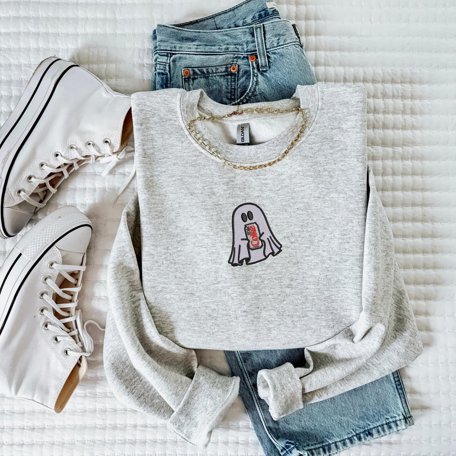 Embroidered Ghost With Diet Coke Sweatshirt, Cute Ghost, Diet Coke Lover - Image 4