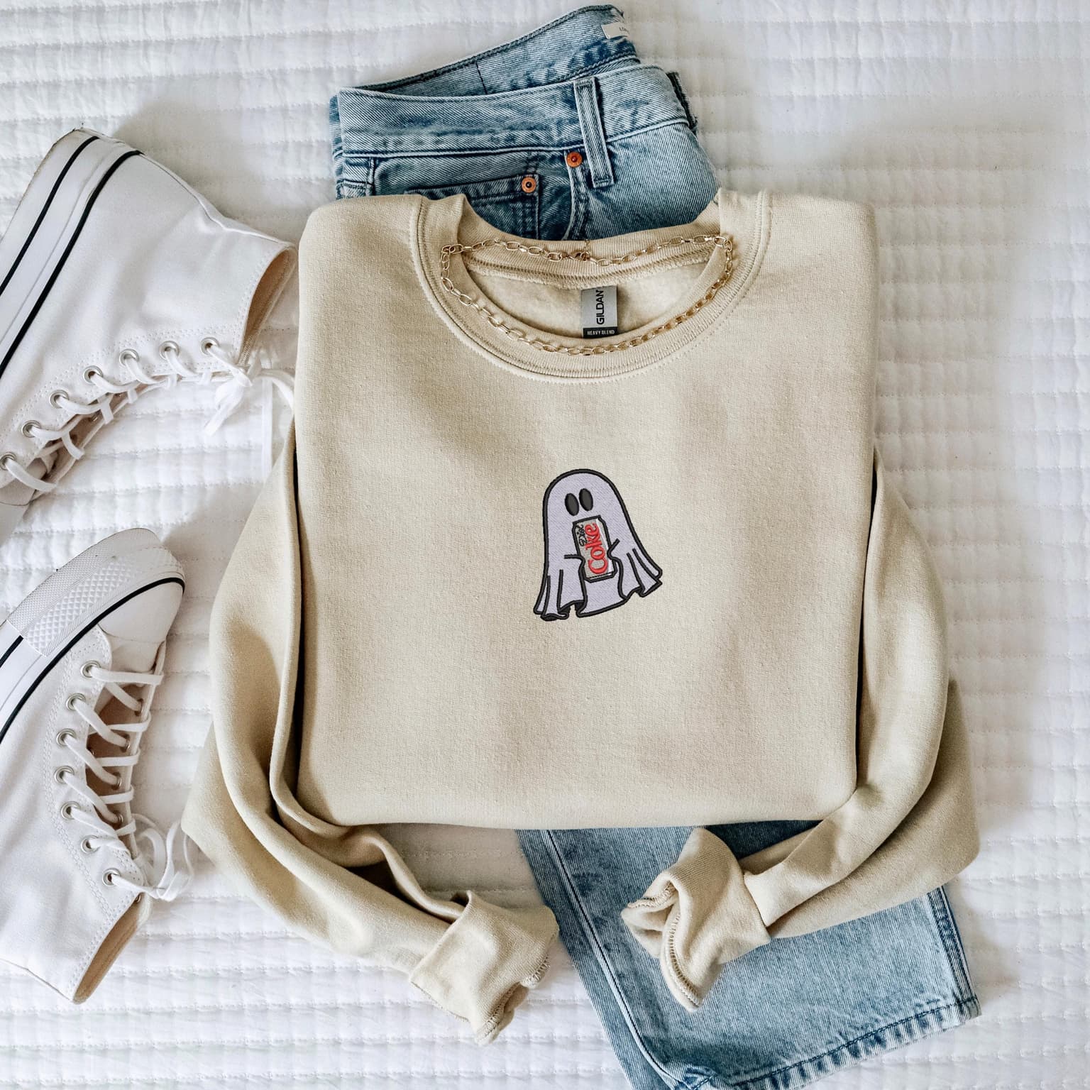 Embroidered Ghost With Diet Coke Sweatshirt, Cute Ghost, Diet Coke Lover - Image 3