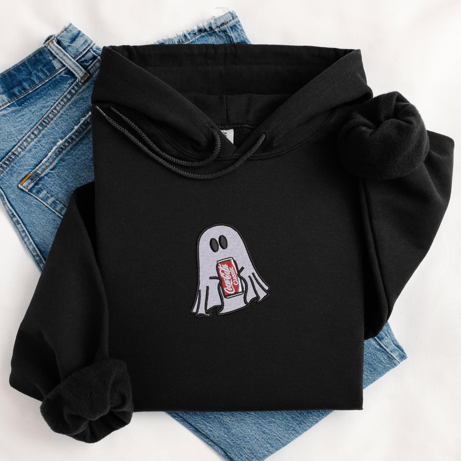 Embroidered Ghost With Coke Hoodie, Cute Ghost Hoodie, Coke Lover Hoodie - Image 3