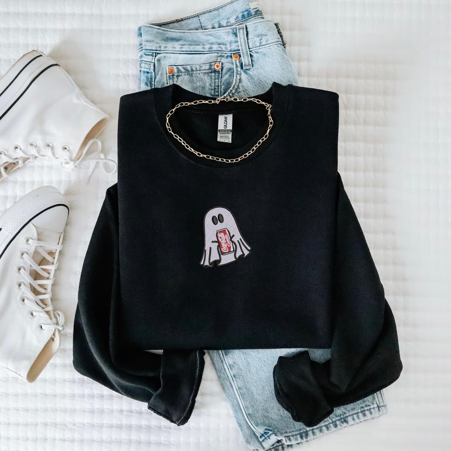 Embroidered Ghost With Coke Sweatshirt, Cute Ghost, Coke Lover - Image 2
