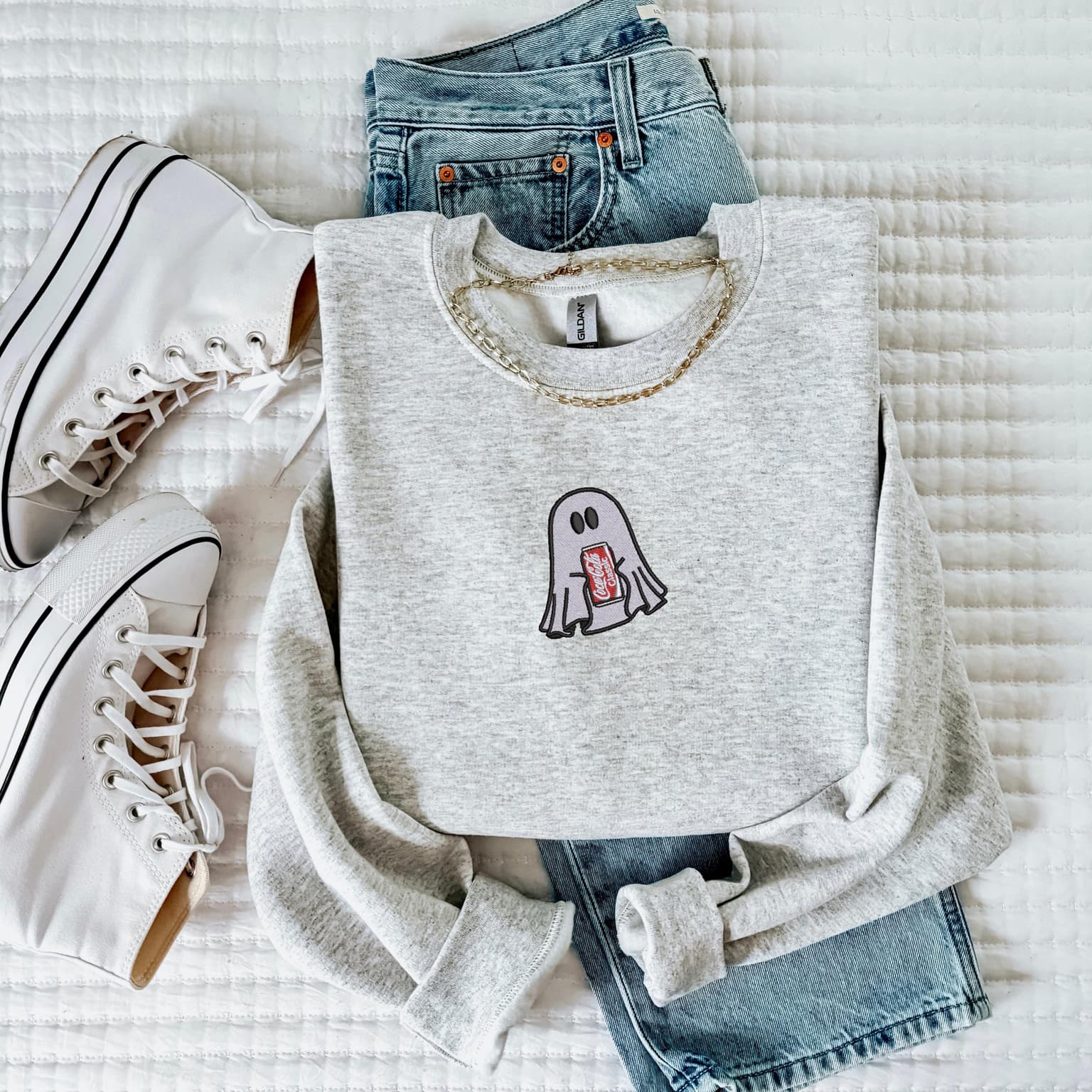 Embroidered Ghost With Coke Sweatshirt, Cute Ghost, Coke Lover - Image 4