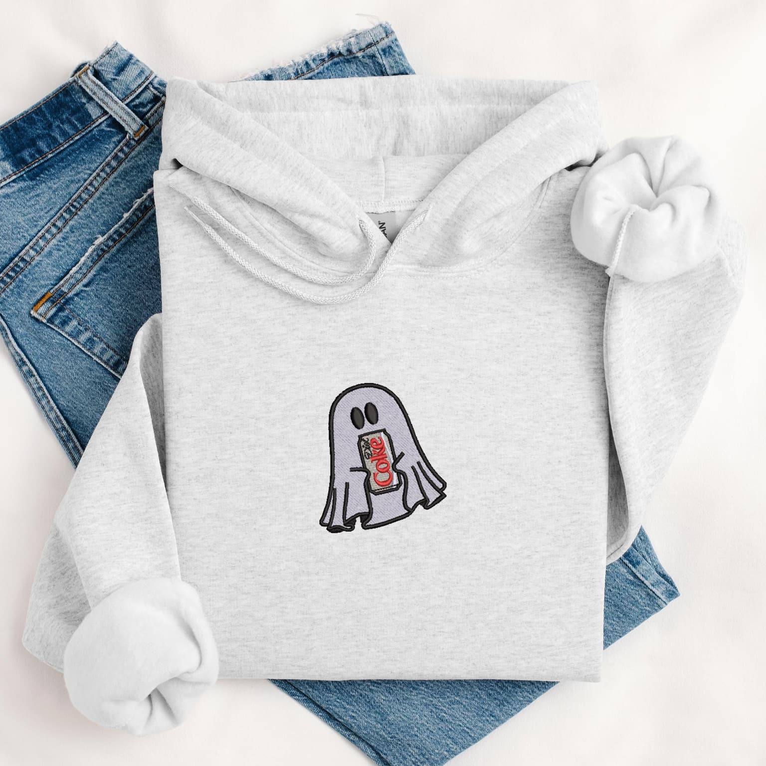 Embroidered Ghost With Diet Coke Hoodie, Cute Ghost Hoodie, Diet Coke Lover Hoodie - Image 3