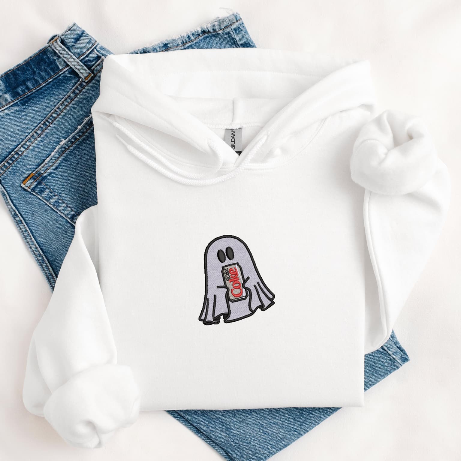 Embroidered Ghost With Diet Coke Hoodie, Cute Ghost Hoodie, Diet Coke Lover Hoodie - Image 4