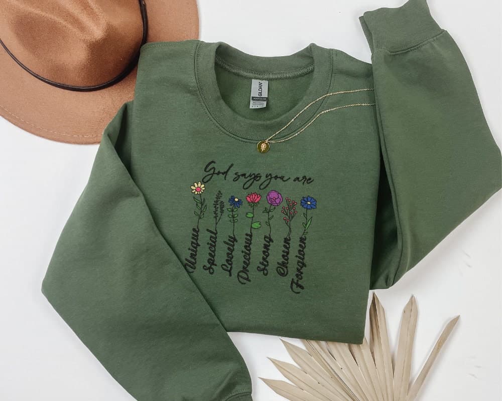 God Says You Are Sweatshirt, Embroidered Sweatshirt, Floral Christian Sweatshirt, Religious Sweatshirt, Bible Verse Sweatshirt, Embroidered - Image 5