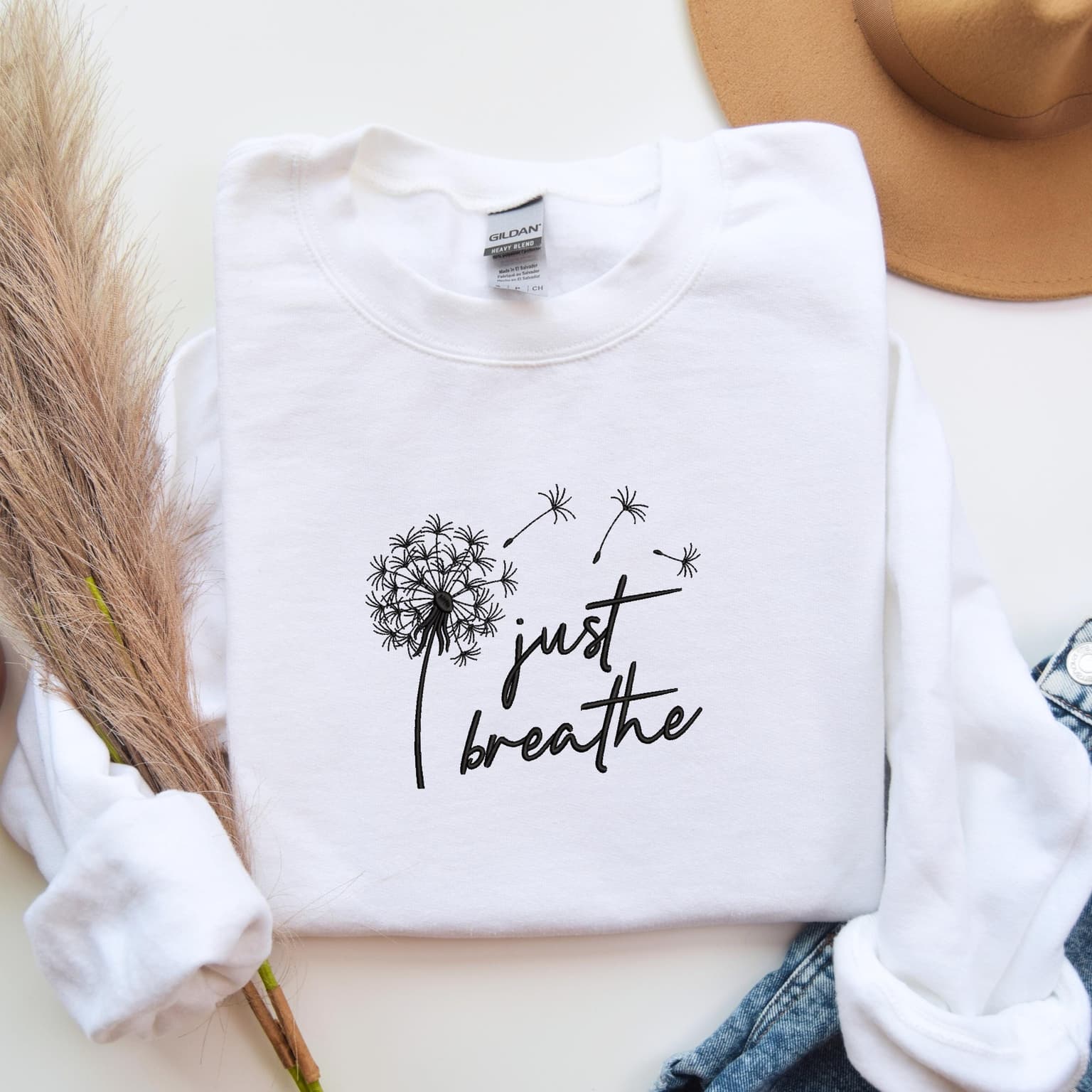 Embroidered Just Breathe Sweatshirt, Dandelion Design, Mindfulness Apparel - Image 3