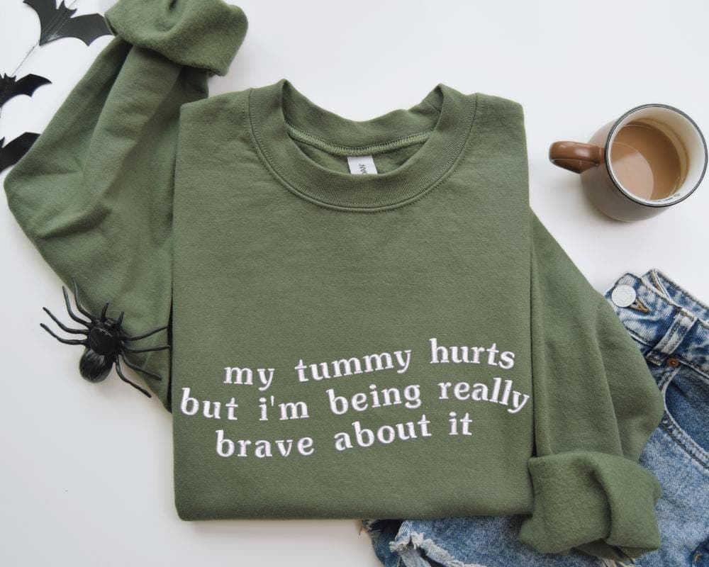 My Tummy Hurts Embroidered Sweatshirt, Crewneck Embroidery, Gift for Her, Funny Embroidered Sweatshirt, Custom Embroidery - Image 4