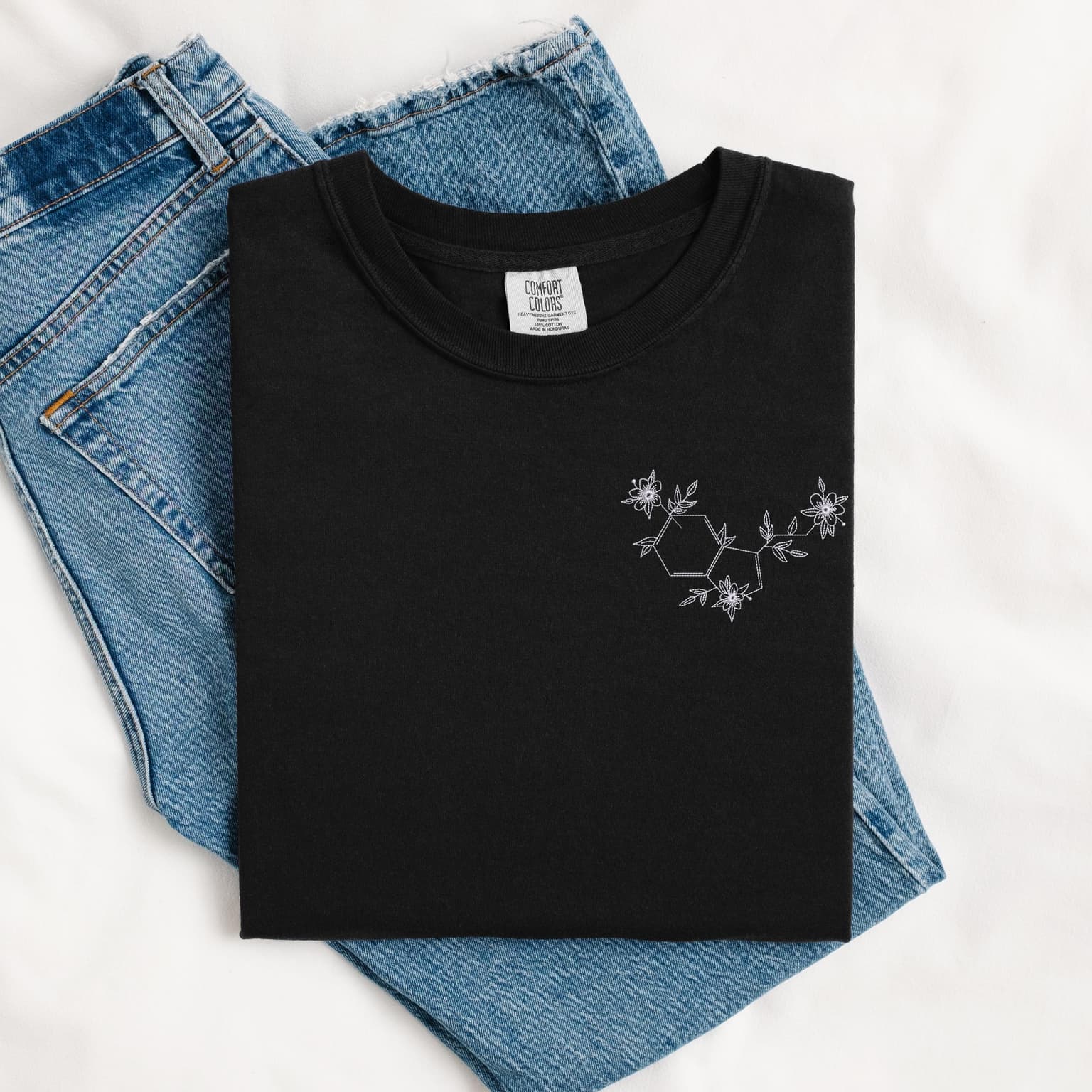Embroidered Serotonin T-Shirt, Floral T-Shirt, Comfort Colors - Image 2