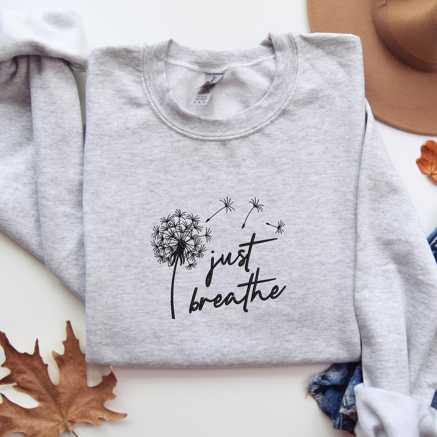 Embroidered Just Breathe Sweatshirt, Dandelion Design, Mindfulness Apparel - Image 6