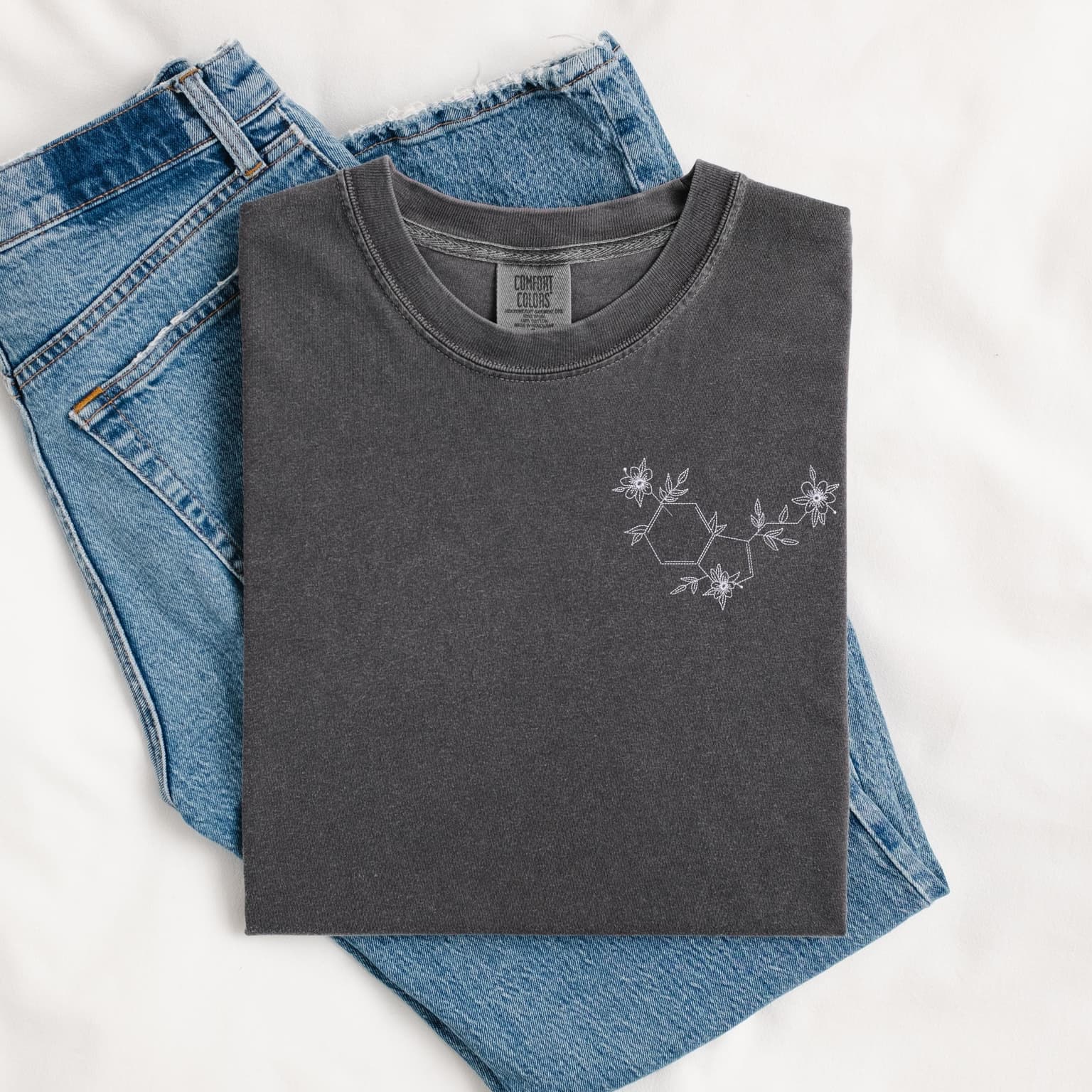 Embroidered Serotonin T-Shirt, Floral T-Shirt, Comfort Colors - Image 3
