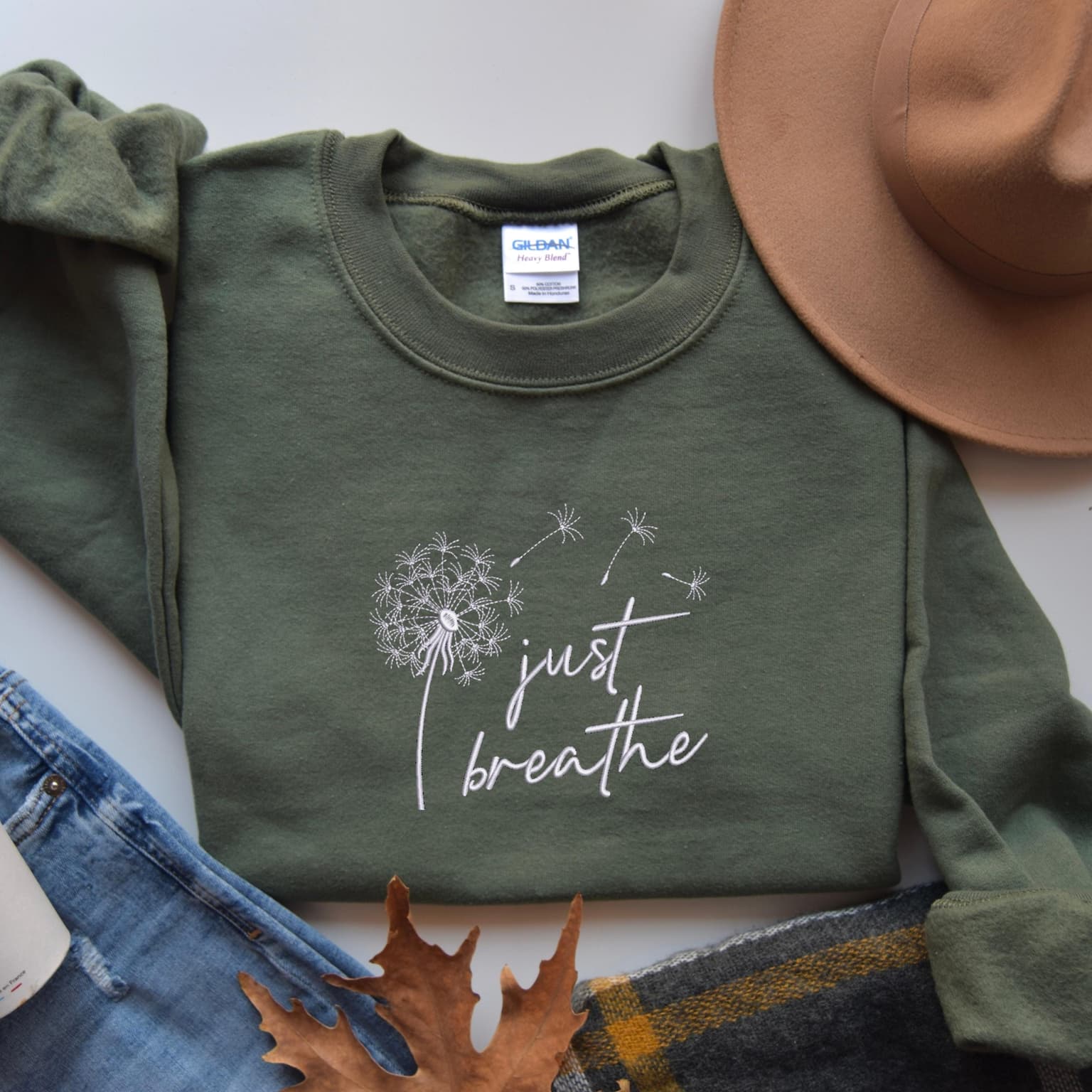 Embroidered Just Breathe Sweatshirt, Dandelion Design, Mindfulness Apparel - Image 5