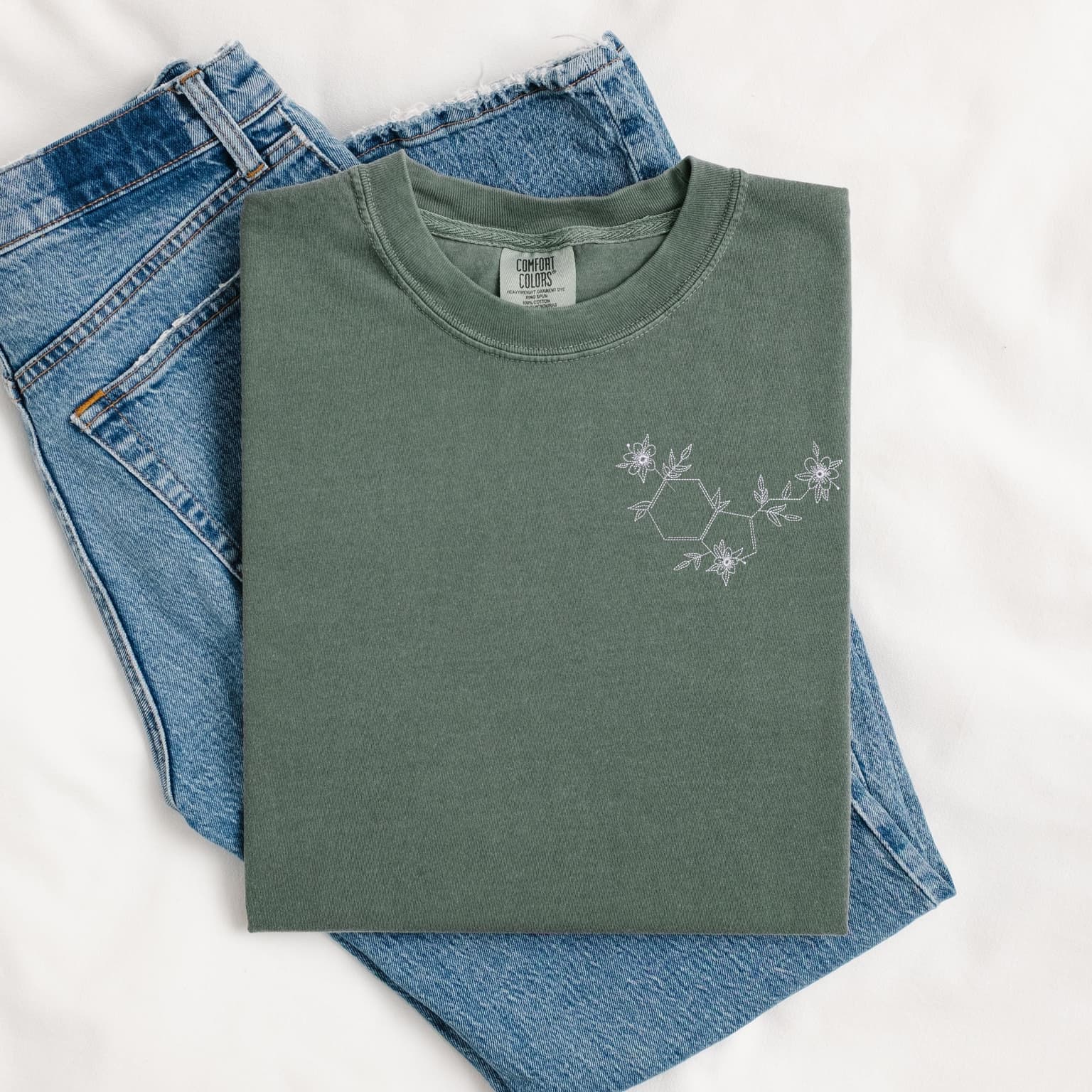 Embroidered Serotonin T-Shirt, Floral T-Shirt, Comfort Colors - Image 4
