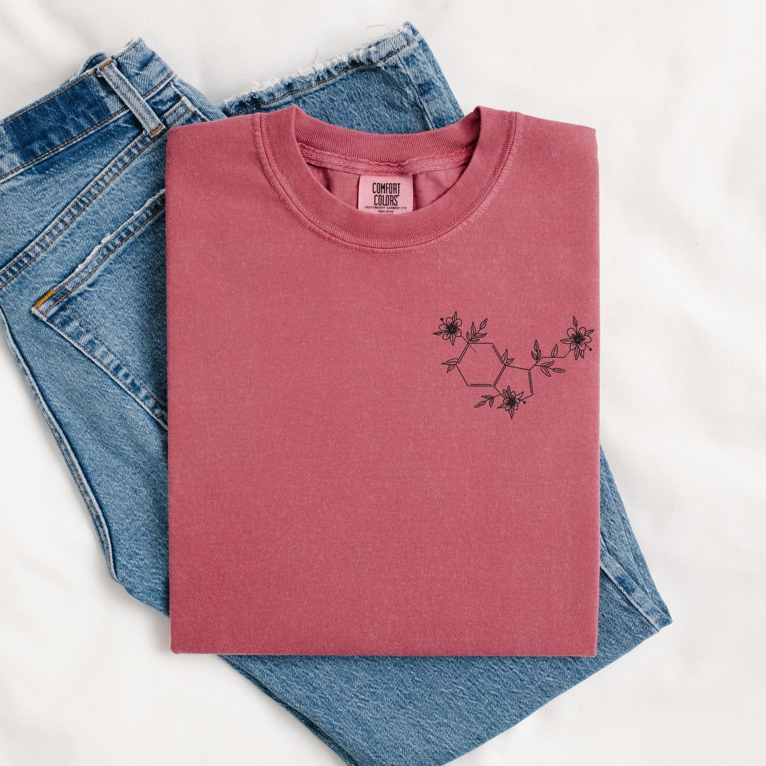 Embroidered Serotonin T-Shirt, Floral T-Shirt, Comfort Colors - Image 5