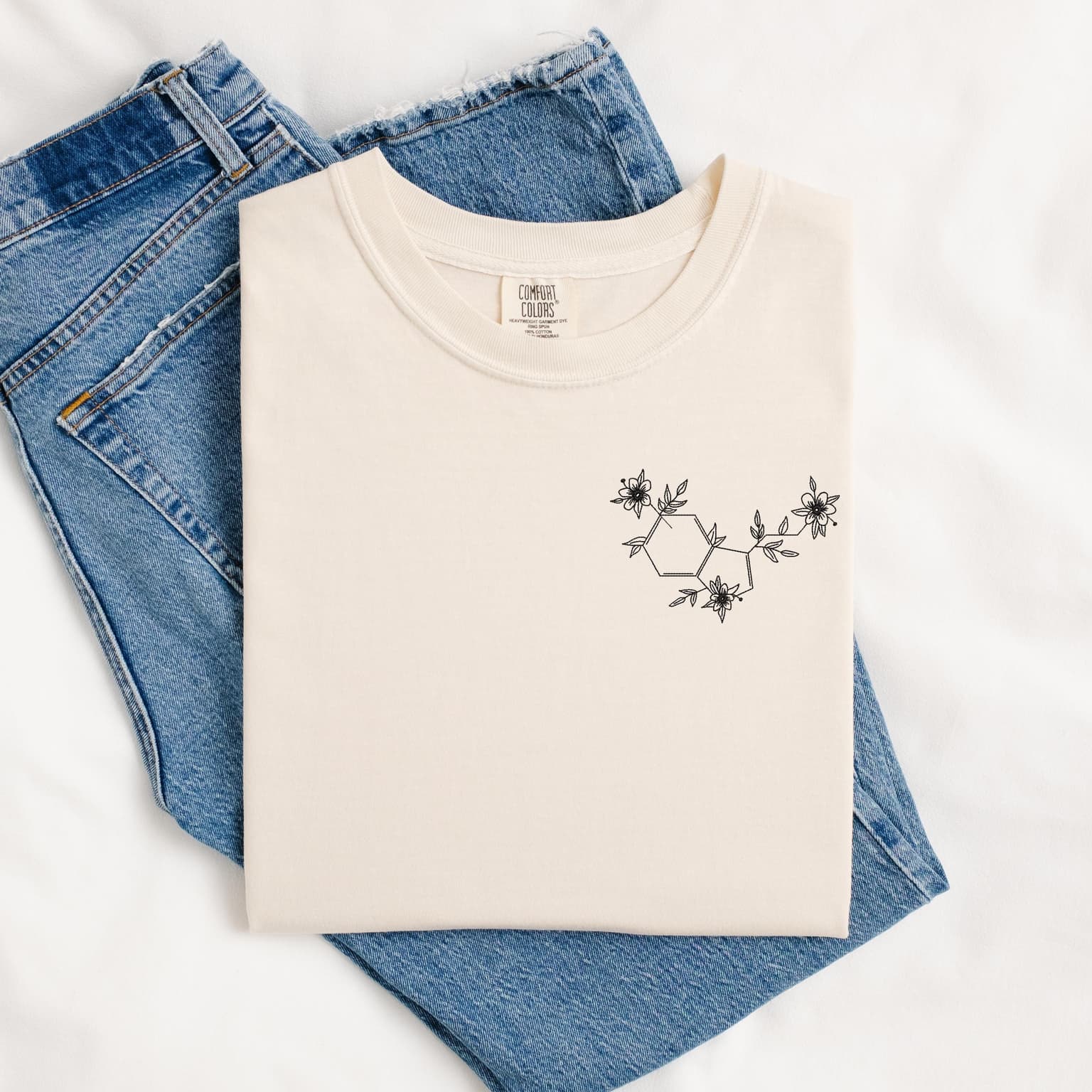 Embroidered Serotonin T-Shirt, Floral T-Shirt, Comfort Colors